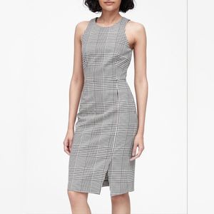 Banana Republic Glen Check Houndstooth Plaid Bi-Stretch Sheath Dress Size 14
